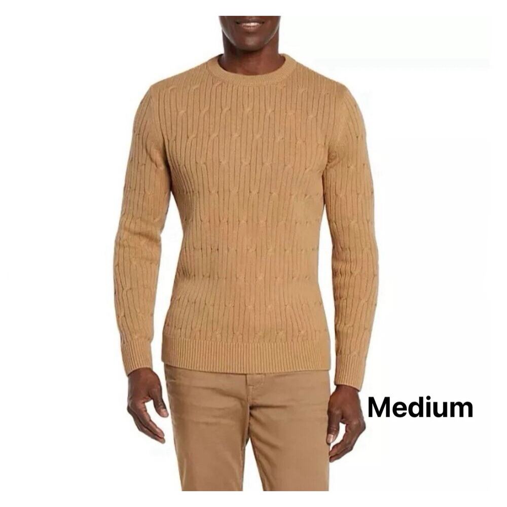 Express‎ Men's Braided Cable Knit Sweater Long Sleeves Crew Neck Pecan Color, M